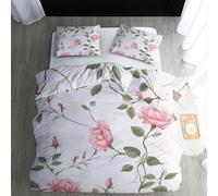 ECOTOS Floral Bedding King Size, Green Leaves Duvet Cover Sets, Luxury Reversible Quilt Cover & 2 Pillowcases with Zipper Closure, Comfy Soft Easy Care Breathable Microfibre Bed Set