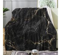 ECOTOS Marble Blanket Black Gold Throw Fleece Blanket for Bed Sofa, Soft Fluffy Flannel Warm Blankets and Throws for Armchairs Couch Outdoor Camping Travel, Single 130x150cm