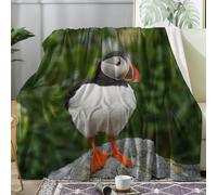 ECOTOS Puffin Blanket Bird Fleece Throw Blanket for Bed Sofa, Soft Fluffy Flannel Warm Blankets and Throws for Armchairs Couch Outdoor Camping Travel, Single 130x150cm
