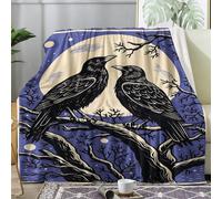 ECOTOS Raven Blanket Bird Moon Fleece Throw Blanket for Bed Sofa, Soft Fluffy Flannel Warm Blankets and Throws for Armchairs Couch Outdoor Camping Travel, Superking 230x270cm