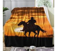 ECOTOS Sunset Blanket Western Cowboy Fleece Throw Blanket for Bed Sofa, Soft Fluffy Flannel Warm Blankets and Throws for Armchairs Couch Outdoor Camping Travel, Double 150x200cm