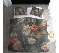 ECOTOS Vintage Floral Duvet Cover Emperor Size - Flower Bedding Sets, Reversible Printed Quilt Cover & 2 Pillowcases with Zipper Closure, Ultra Soft Non Iron Brushed Microfibre Bed Set