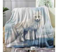 ECOTOS White Fox Blanket Wildlife Throw Fleece Blanket for Bed Sofa, Soft Fluffy Flannel Warm Blankets and Throws for Armchairs Couch Outdoor Camping Travel, Single 130x150cm