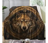 ECOTOS Wolf Blanket Viking Throw Fleece Blanket for Bed Sofa, Soft Fluffy Flannel Warm Blankets and Throws for Armchairs Couch Outdoor Camping Travel, Superking 230x270cm