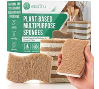 ecoTru 6 Pack Natural Washing Up Sponge, UK Brand Eco Friendly Kitchen Dish Cleaning Sponges, Compostable Cellulose & Coconut Eco Sponges & Scourers, Biodegradable Non Scratch for Heavy Duty Scrubbing