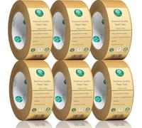 ecotru Ultra Strong Kraft Paper Packing Tape, 6 Rolls Heavy Duty Bulk Pack for Parcels Business & Office Use, Fast & Secure Sealing Shipping & Masking, Eco Non-Coated & Biodegradable, 48mm x 50m