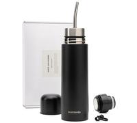 Ecottento Self-priming matte flask 100% stainless steel 500 ml - matt ready + primer cap - Argentine mate kit and Paraguayan tereré - Automate with silicone cap bulb and stickers. (Black)