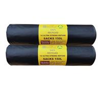 EcoTuf - 20 Pack Ultra Heavy Duty Refuse Sacks, 150L, 60Kg Weight Resistant, Bin Bags, Garbage Bags, Leak Resistant, Eco-Friendly, Disposable, Perfect for Household, Garden, Commercial & Building Use