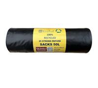 EcoTuf - 25 Pack Extra Heavy Duty Refuse Sacks, 50L, 35 Kg Weight Resistant, Bin Bags, Garbage Bags, Leak Resistant, Eco-Friendly, Disposable, Perfect for Household, Garden, Commercial & Building Use