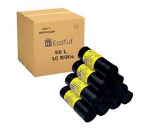 EcoTuf - 250 Pack Extra Heavy Duty Refuse Sacks, 50L, 35Kg Weight Resistant, Bin Bags, Garbage Bags, Leak Resistant, Eco-Friendly, Disposable, Perfect for Household, Garden, Commercial & Building Use