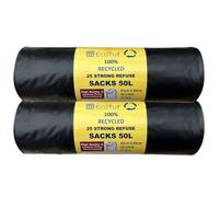 EcoTuf - 50 Pack Extra Heavy Duty Refuse Sacks, 50L, 35Kg Weight Resistant, Bin Bags, Garbage Bags, Leak Resistant, Eco-Friendly, Disposable, Perfect for Household, Garden, Commercial & Building Use