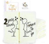 EcoUtens Cotton 2nd Anniversary, 2 Pack Premium 100% Cotton Towel Set with 2 Years Anniversary Card, Romantic Gifts Anniversary Marriage Gifts for Him Her Husband Wife Couple Gift.