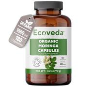 Ecoveda Organic Moringa Capsules, 2 Months Supply, 180 Moringa Powder Organic Capsules, 1500mg High Strength Moringa Supplement and Soil Association Certified, Vegan & Non-GMO (Not Moringa Tablets)