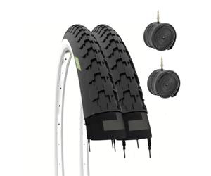 Ecovelo Pair of 2 Tyres 26 X 1 1/2 (40-584) + Inner Tubes, Black, Unisex