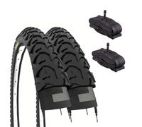 ECOVELO SET OF 2 BICYCLE TYRES AND 2 INNER TUBES WITH AMERICAN VALVE FOR CHILD, UNISEX ADULT, BLACK