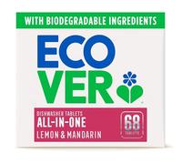 Ecover All in One Dishwasher Tablets, Contains Salt & Rinse Aid, Powerful Cleaning, Fresh Lemon & Mandarin Scent, Pack of 1, 68 Tablets