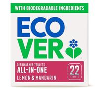 Ecover All in One Dishwasher Tablets, Contains Salt & Rinse Aid, Powerful Cleaning, Lemon & Lime Scent, Pack of 1, 22 Tablets