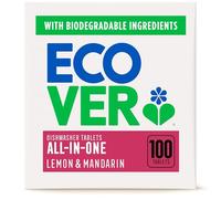 Ecover Dishwasher Tablets All-In-One With Salt And Rinse Aid, Powerful Cleaning, Mandarin & Lemon Fragrance, 100 Tabs Pack