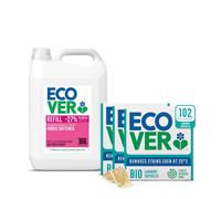 Ecover Bio Washing Capsules - Laundry Capsules/Tablets - Rescued Rose Scent, 3X Pack of 34 & Ecover Fabric Softener Refill Apple Blossom & Almond, 16