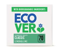 Ecover Classic Dishwasher Tablets, Contains Salt & Rinse Aid, Powerful Cleaning, Lemon & Lime Scent, Pack of 1, 70 Tablets