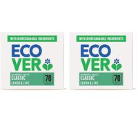 Ecover Classic Dishwasher Tablets, Contains Salt & Rinse Aid, Powerful Cleaning, Lemon & Lime Scent, Pack of 2, 70 Tablets