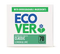 Ecover Classic Dishwasher Tablets, Contains Salt & Rinse Aid, Powerful Cleaning, Lemon & Lime Scent, Pack of 1, 70 Tablets