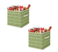 ECOVERDIC 2/4 Pack 27x27x28cm Foldable Storage Cube Boxes - Non-Woven Drawer Organizer with Handles, Collapsible Square Bins for Clothes/Toys/Bedding (2, Green)