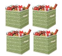 ECOVERDIC 2/4 Pack 27x27x28cm Foldable Storage Cube Boxes - Non-Woven Drawer Organizer with Handles, Collapsible Square Bins for Clothes/Toys/Bedding (4, Green)