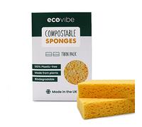 Ecovibe Plastic-Free Compostable Cellulose Sponges - Eco-Friendly & Naturally Made - Highly Absorbent, Reusable & Long Lasting - Multipurpose - Includes 2x Sponges