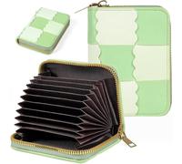 EcoVision Credit Card Holder RFID Card Case Wallet, Small Accordion Zipper Card Case Holder, Card Organizer Case for Women Men, Cross Lattice Fresh Green, Minimalist