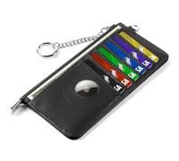 EcoVision RFID Blocking Slim Credit Card Holder Wallet with Zipper Money Pocket & Keychain, Slim Airtag Wallet for Men Women, Cowhide Black, Minimalist