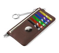 EcoVision RFID Blocking Slim Credit Card Holder Wallet with Zipper Money Pocket & Keychain, Slim Airtag Wallet for Men Women, Cowhide Glossy Brown, Minimalist