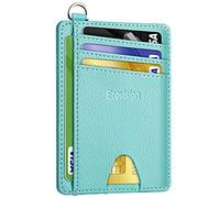 EcoVision Slim Minimalist Front Pocket Wallet, RFID Blocking Credit Card Holder Wallet with Detachable D-Shackle for Men Women, 1 Litchi Ocean Blue, M, Fashionable