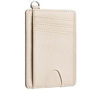 EcoVision Slim Minimalist Front Pocket Wallet, RFID Blocking Credit Card Holder Wallet with Detachable D-Shackle for Men Women, Litchi Beige, S