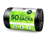 Ecowaste™ 50 Everyday 100L Large Bin Bags, Leak-Proof Recycled Black Garbage Sacks | Heavy Duty, Tear-Resistant, Odour Control | Perfect for Home & Kitchen Waste Management (100 Bags)