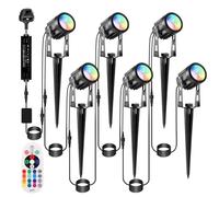 ECOWHO Garden Lights Mains Powered, Outdoor Garden Xmas Spotlights Color Waterproof 20m Extendable Cable IP65 Spike Lights Plug-in Timer Memory Remote for Holiday Decor(18w,12v, Cool White&RGB)