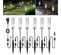 ECOWHO Outdoor Garden Spike Lights Plug-in, Extendable to 24 Lamps IP65 Waterproof LED Pathway Lighting, 12V Low Voltage Mains Garden Lawn Lights for Patio, Driveway, Yard, Cool White 6000K 6 Packs