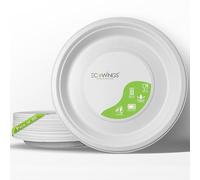 ECOWINGS 12 Inch Bagasse Disposable Plates, Pack of 50 - Large Heavy Duty Compostable Dinner Plates for Parties, BBQs & Catering, Microwave-Safe, Plastic-Free