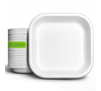 ECOWINGS 6 Inch Small Square Paper Plates, Made from Natural Bagasse - Microwave-Safe and Eco-Friendly Disposable Tableware - Perfect for Starters Or Desserts. (Pack of 50)