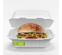 ECOWINGS 6x6 inch Burger Boxes, Crafted from Biodegradable Sugarcane Pulp Bagasse - Eco-Friendly Takeaway Food Containers, Pack of 50, Say No to Plastic, Ideal for Burgers, Cakes Slices & Chips