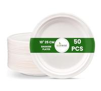 EcoWise 10" Large Strong Disposable Plates, Pack of 50 Ecofriendly Biodegradable Disposable Plates Sugarcane Fibre Compostable Plates Microwave Safe Party Plates for HOT & Cold Food (50, 10 Inch)