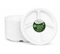 EcoWise 12" X 4 Compartment Bagasse Plates - 100% Biodegradable & Compostable Sugarcane Fibre Disposable Dinner Plates, Heavy Duty Eco Friendly Party Plates for BBQ, Picnic, Catering (Pack of 50)