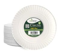EcoWise 23cm Large Disposable Paper Plates - Pack of 100 Ecofriendly Biodegradable Paper Plates, Birthday Party Plates Ideal for Christmas Party, Picnic BBQ Work Disposable Plates for HOT Cold Food