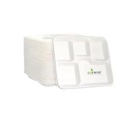 EcoWise 5 Compartment Disposable Plates - Heavy Duty Sugarcane Paper Plates - 100% Compostable Eco-Friendly Divided Dinner Plates - Microwave & Freezer Safe Party Trays (100, 30x18 cm)