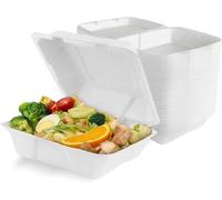 EcoWise 50 Clamshell Takeaway Boxes 7x5 Inch Bagasse Food Containers Burger Boxes - Eco-Friendly Disposable Food Boxes Takeaway Containers with Lids for Picnics, Restaurants, Catering