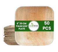 EcoWise 50 Palm Leaf Plates 8 Inch Square Eco-Friendly Biodegradable Compostable Bamboo Plates- Disposable Plates for Parties Picnic Perfect for Hot and Cold Food