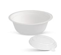 EcoWise 90 Paper Bowls 12 Oz Disposable Bowls with Lids White Rigid Bagasse Bowls Eco-Friendly Biodegradable Salad Bowl with Lid Bowls for Party Food
