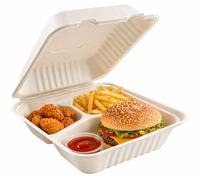 EcoWise 9x9 inch 3 Compartment Clamshell Food Containers - Pack of 50, Disposable Eco-Friendly Takeaway 3 CP Meal Prep Containers, Divided Food Lunch Boxes for Catering, Restaurant & Meal Prep