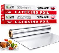 EcoWise Aluminium Foil Roll | 2 Rolls - 450mm x 75m | Heavy Duty Kitchen Tin Foil for Cooking, Baking, Grilling, BBQ, Roasting & Food Wrapping | Strong Aluminium Foil for Catering & Food Storage