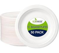 EcoWise Bagasse Plates, 12 inch Round, Biodegradable Compostable Sugarcane Fiber, Microwave and Freezer Safe, 25 Pack